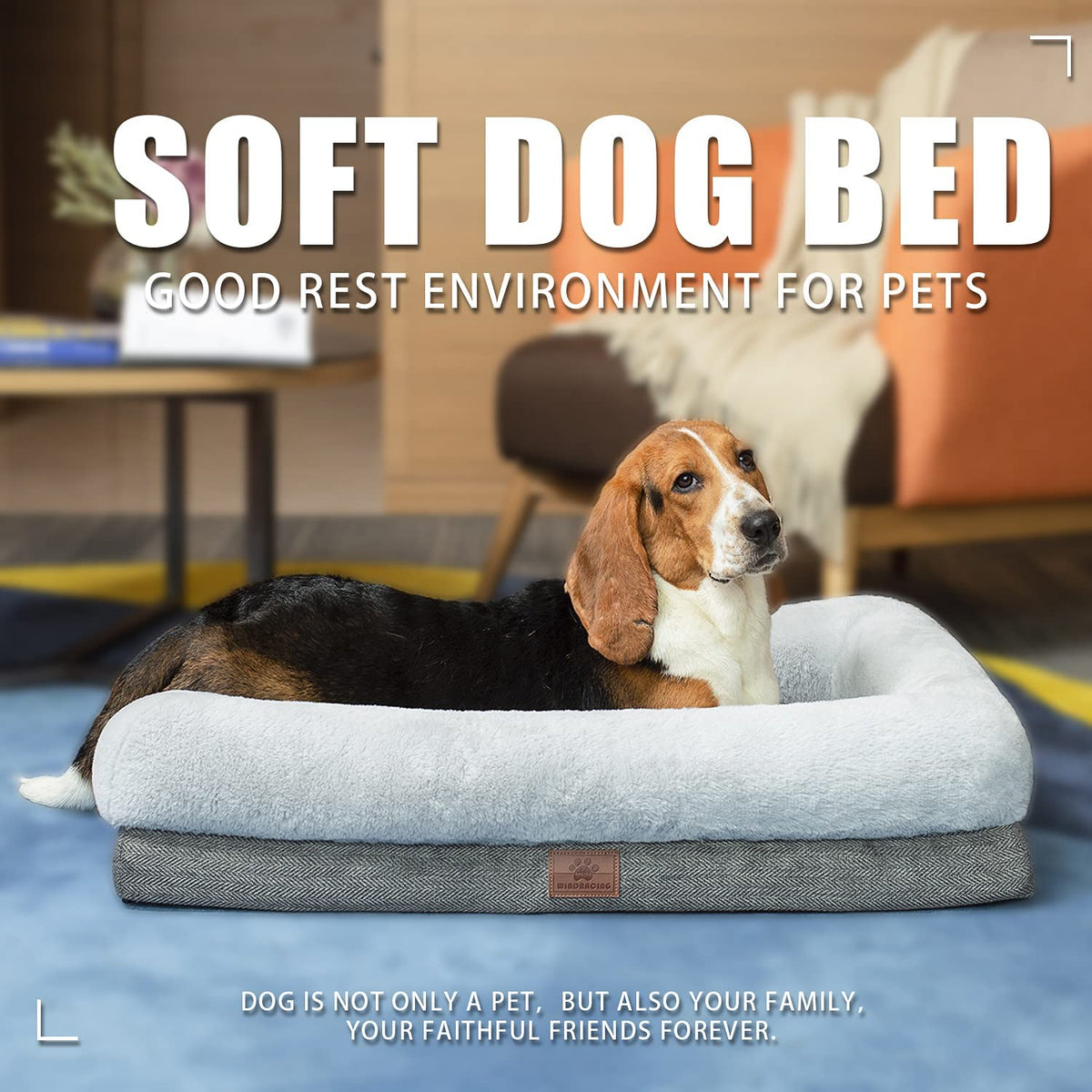 Orthopedic Medium Dog Bed with Bolster Sides, Removable Washable Cover, Non-Skid Bottom, and Egg Foam Cushion, 31 x 25 Inches, Gray