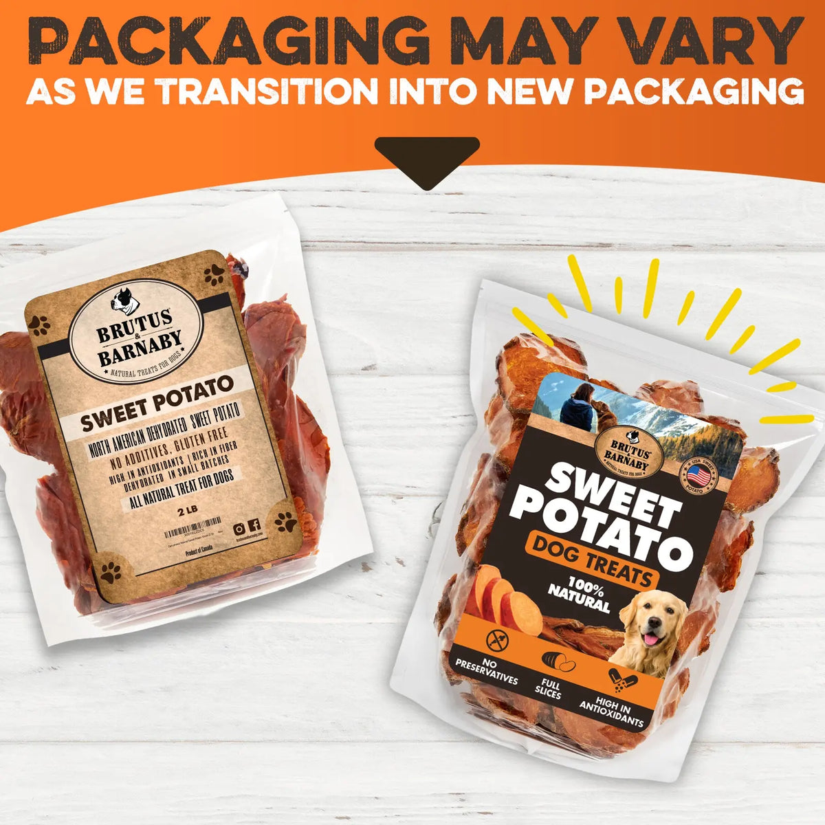 Sweet Potato Dog Treats - USA Grown - Brutus & Barnaby Single Ingredient Dehydrated Sweet Potato Slices, Thick Cut Chews, Grain & Gluten Free, High Fiber, Healthy Training Treats for Puppies & Senior Dogs, Picky Eaters & Sensitive Stomachs