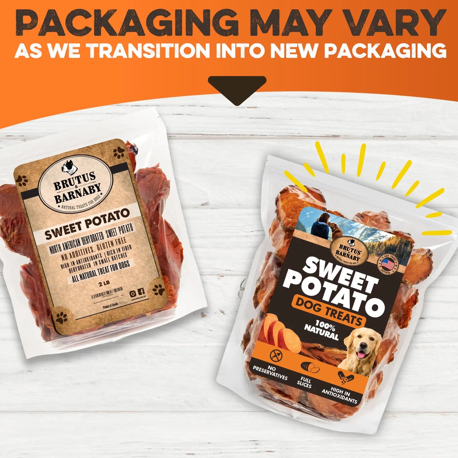 Sweet Potato Dog Treats - USA Grown - Brutus & Barnaby Single Ingredient Dehydrated Sweet Potato Slices, Thick Cut Chews, Grain & Gluten Free, High Fiber, Healthy Training Treats for Puppies & Senior Dogs, Picky Eaters & Sensitive Stomachs