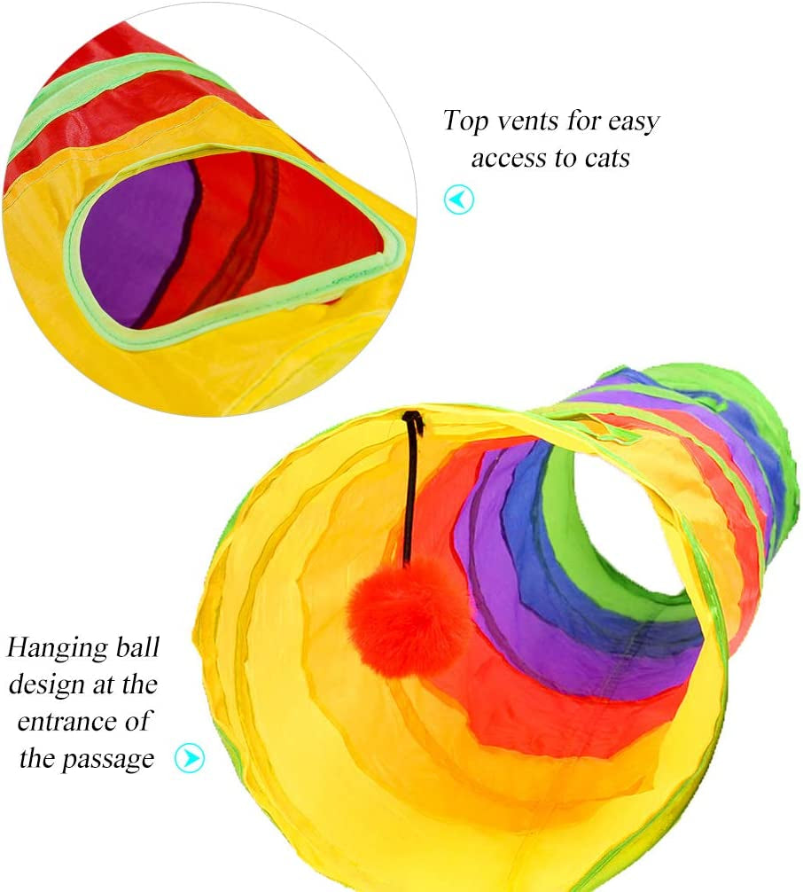 Indoor Cat Tunnel - 45" Rainbow Collapsible Tube with Interactive Ball and Dual Access Points for Kittens and Rabbits, Ideal for Exercise and Play (Colorful)