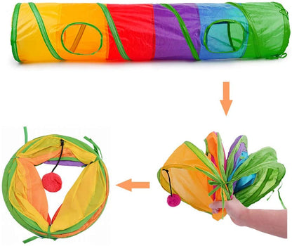 Indoor Cat Tunnel - 45" Rainbow Collapsible Tube with Interactive Ball and Dual Access Points for Kittens and Rabbits, Ideal for Exercise and Play (Colorful)