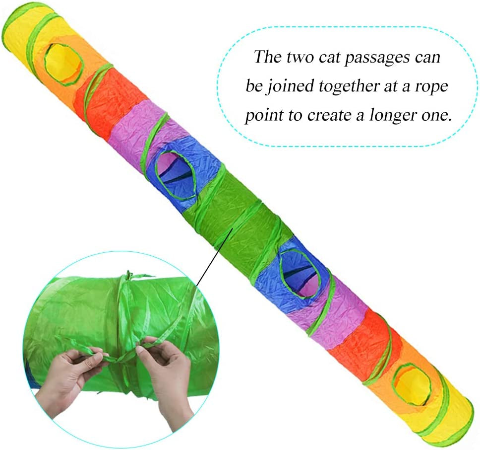 Indoor Cat Tunnel - 45" Rainbow Collapsible Tube with Interactive Ball and Dual Access Points for Kittens and Rabbits, Ideal for Exercise and Play (Colorful)