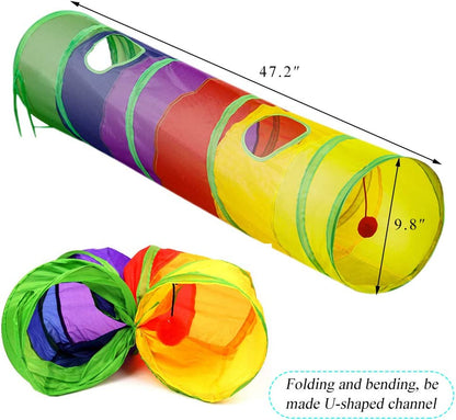 Indoor Cat Tunnel - 45" Rainbow Collapsible Tube with Interactive Ball and Dual Access Points for Kittens and Rabbits, Ideal for Exercise and Play (Colorful)