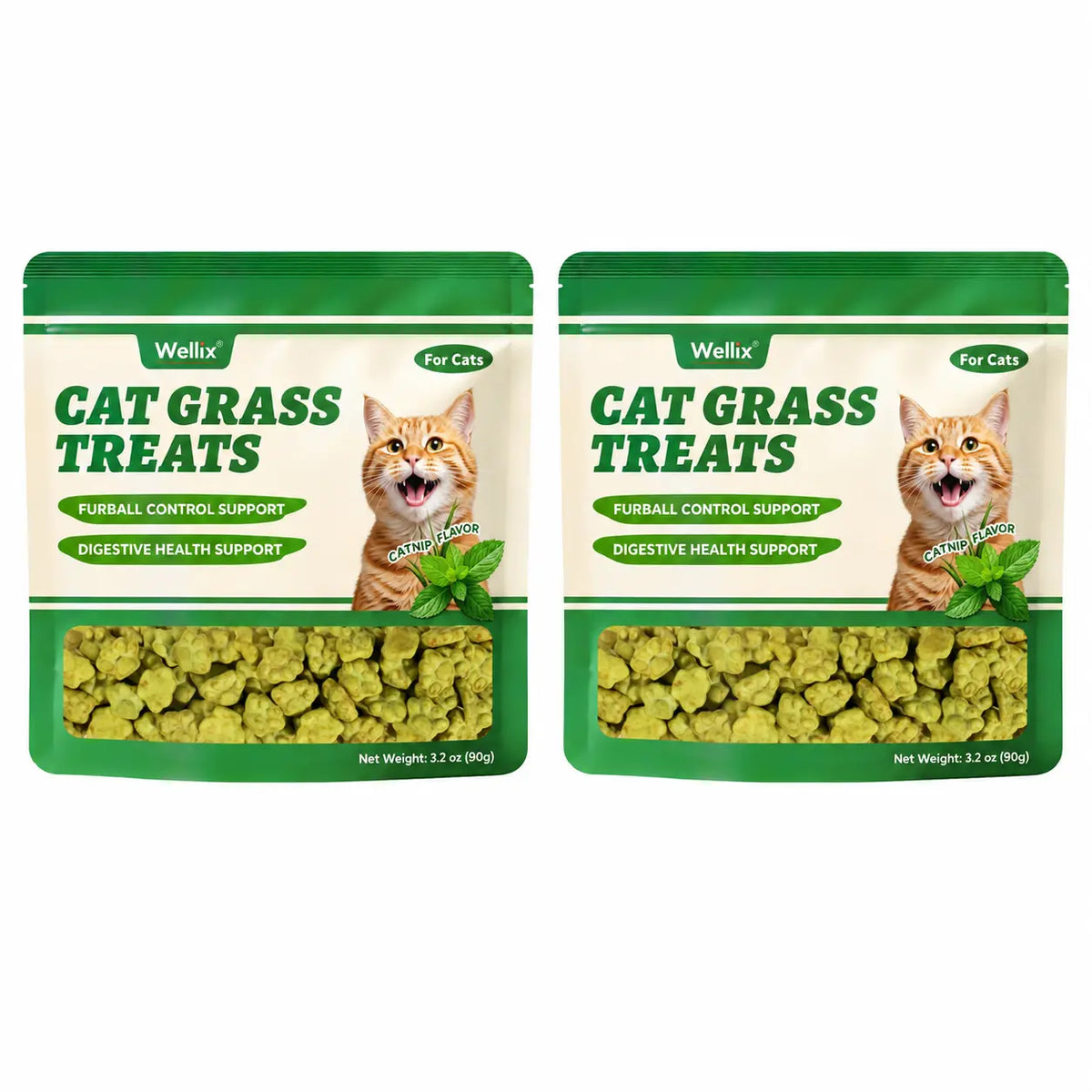 Wellix Dry Cat Treats - Biscuit Shape, Hairball Control, Natural Salmon, Feline Grass, Catnip, Dental Care for Indoor Cats & Kittens, 3.17Oz Feline Food for Feeding & Training,#Sohochic