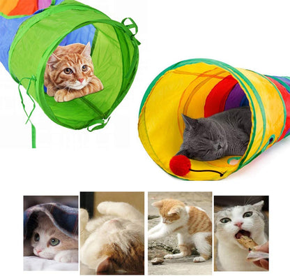 Indoor Cat Tunnel - 45" Rainbow Collapsible Tube with Interactive Ball and Dual Access Points for Kittens and Rabbits, Ideal for Exercise and Play (Colorful)