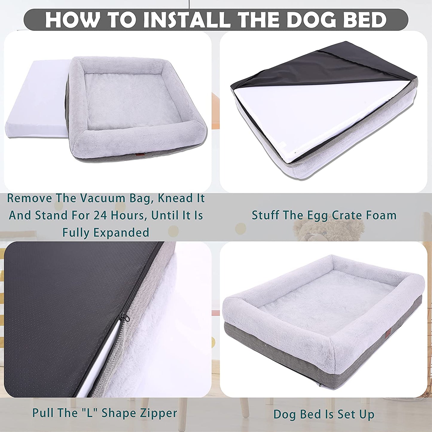 Orthopedic Medium Dog Bed with Bolster Sides, Removable Washable Cover, Non-Skid Bottom, and Egg Foam Cushion, 31 x 25 Inches, Gray