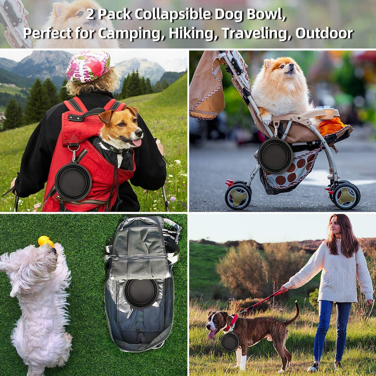 Large Collapsible Dog Bowls - 2 Pack, 34 Oz Foldable Travel Bowls for Pets