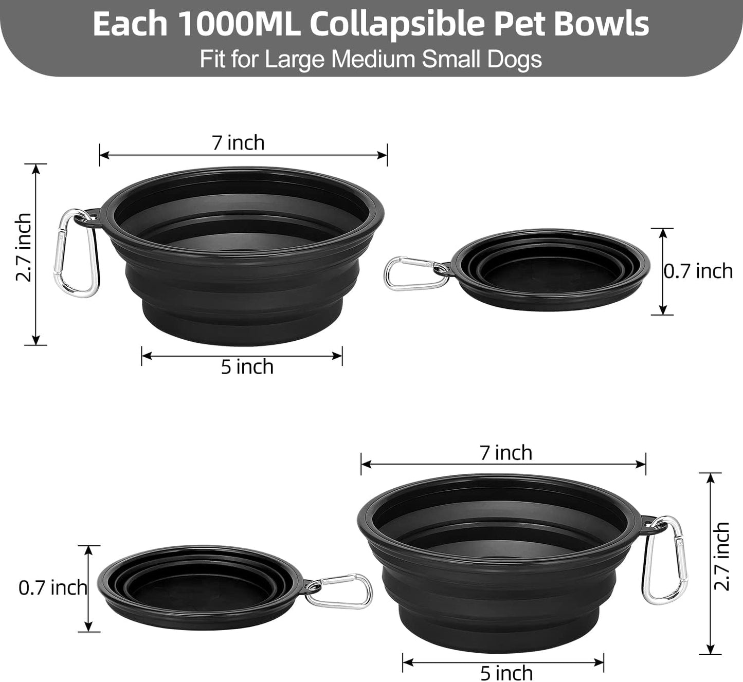 Large Collapsible Dog Bowls - 2 Pack, 34 Oz Foldable Travel Bowls for Pets