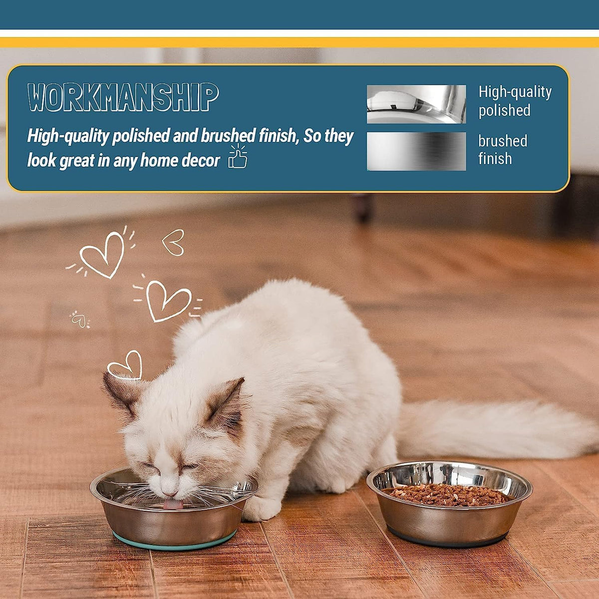 Stainless Steel Pet Bowls, 3-Cup Capacity Each, Set of 2