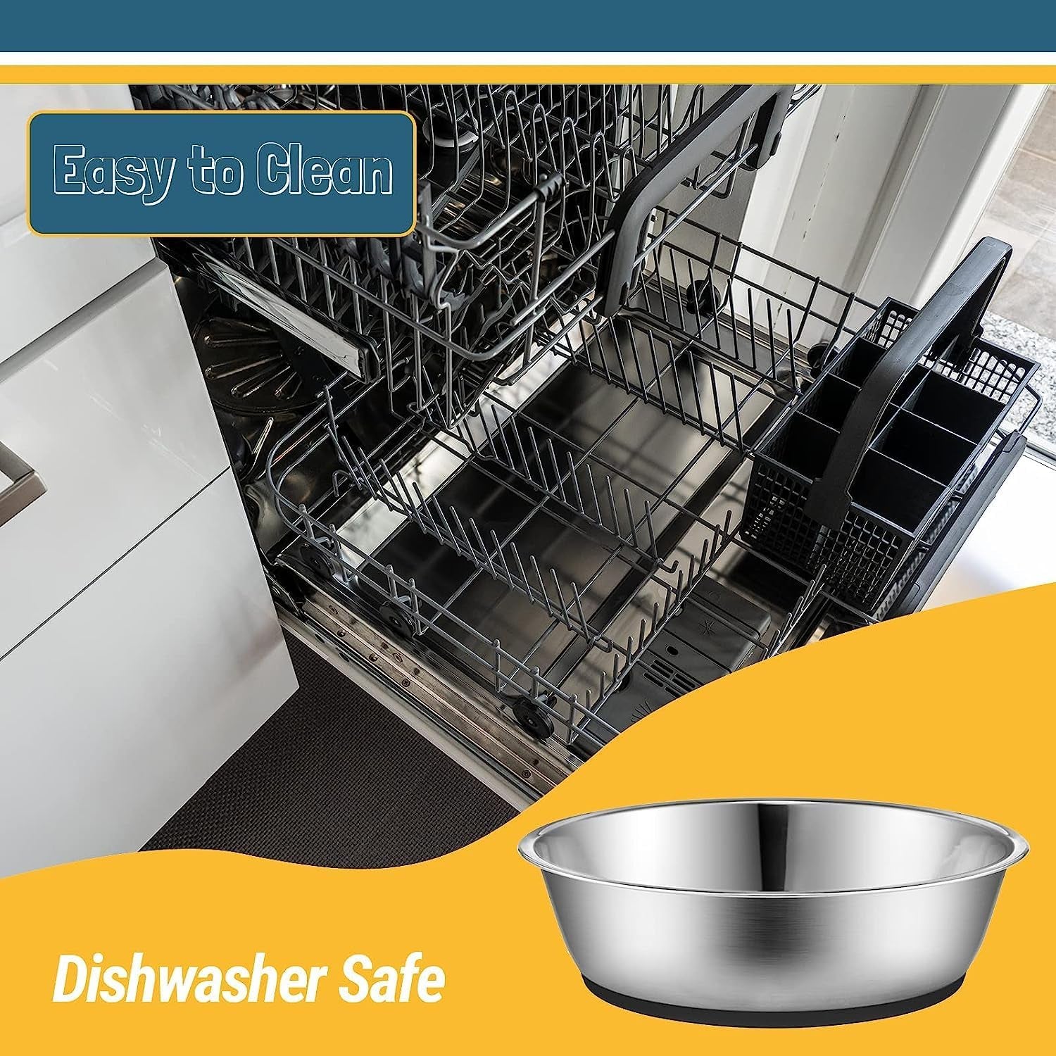 Stainless Steel Pet Bowls, 3-Cup Capacity Each, Set of 2