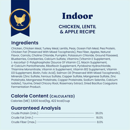 Indoor Chicken Dry Cat Food High Fiber, Adult & Senior Cats 12LB