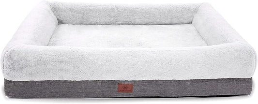 Orthopedic Medium Dog Bed with Bolster Sides, Removable Washable Cover, Non-Skid Bottom, and Egg Foam Cushion, 31 x 25 Inches, Gray