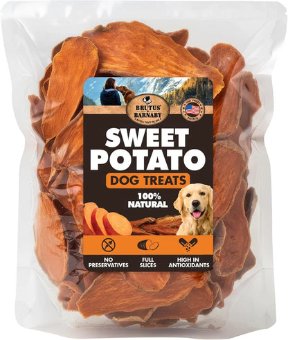 Sweet Potato Dog Treats - USA Grown - Brutus & Barnaby Single Ingredient Dehydrated Sweet Potato Slices, Thick Cut Chews, Grain & Gluten Free, High Fiber, Healthy Training Treats for Puppies & Senior Dogs, Picky Eaters & Sensitive Stomachs