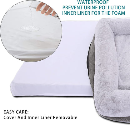 Orthopedic Medium Dog Bed with Bolster Sides, Removable Washable Cover, Non-Skid Bottom, and Egg Foam Cushion, 31 x 25 Inches, Gray
